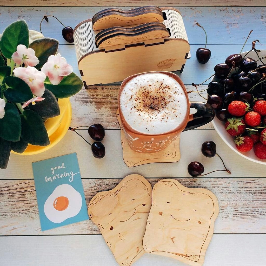 Laser Cut Wooden Toaster Coaster Set With Holder