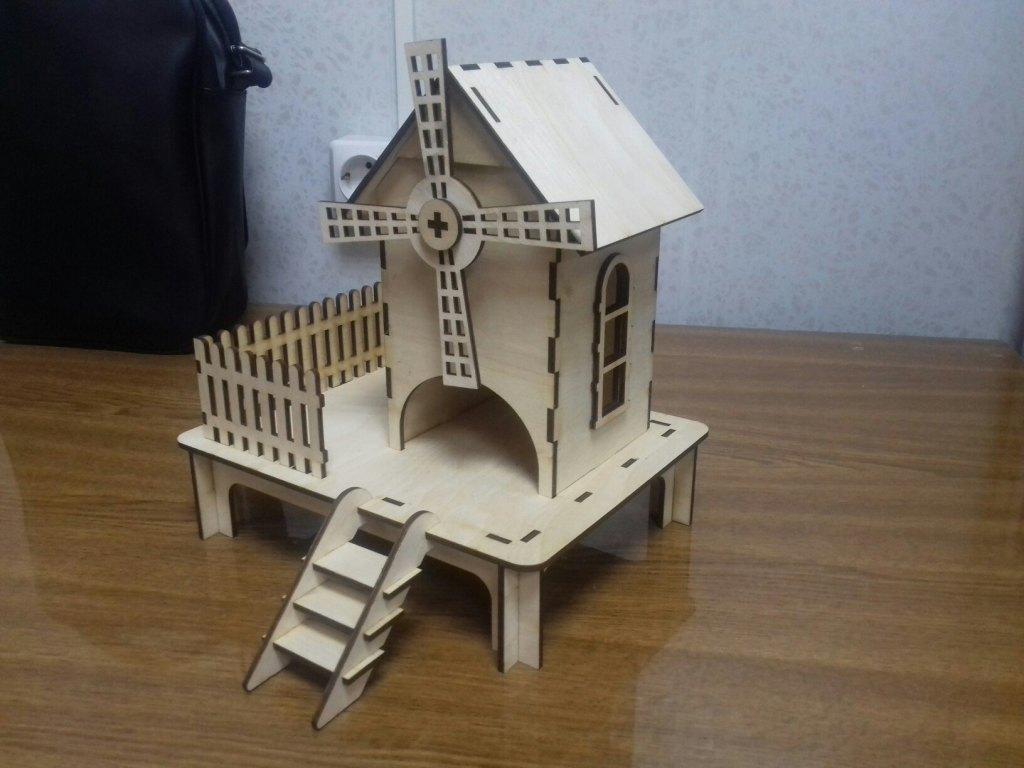 Laser Cut Wooden Windmill Tea Bag House