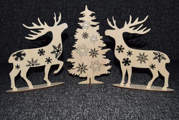 Laser Cut Deer and Christmas Tree Decor Stand