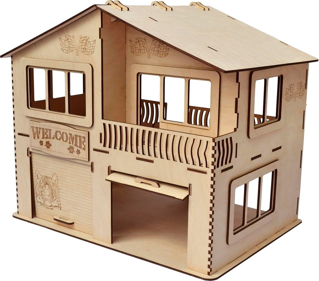 Laser Cut House Garage 3D Puzzle Wood Model