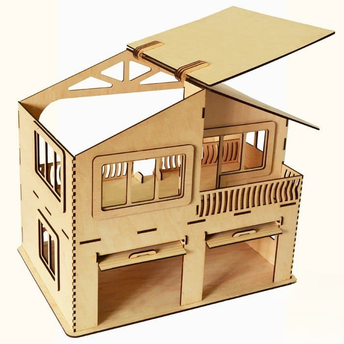 Laser Cut House Garage 3D Puzzle Wood Model