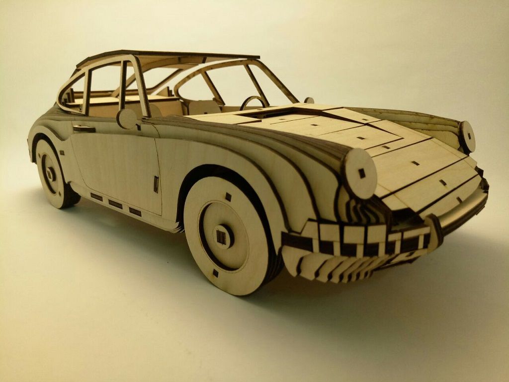 Laser Cut Porsche 911 3D Wood Model Puzzle