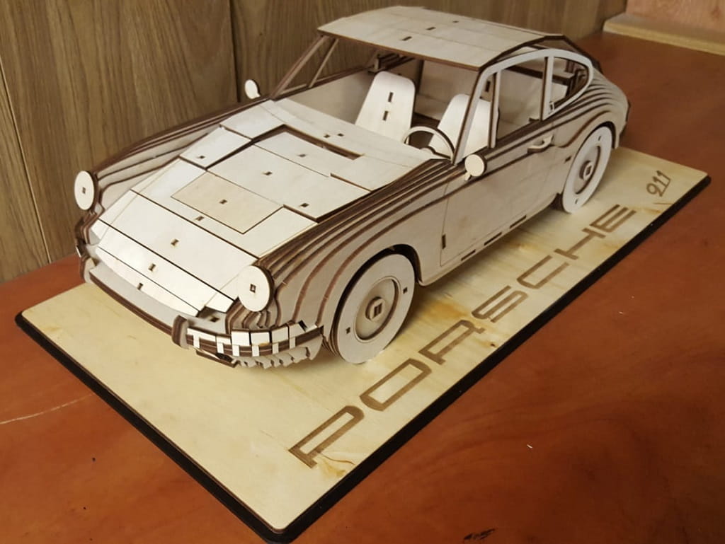 Laser Cut Porsche 911 3D Wood Model Puzzle