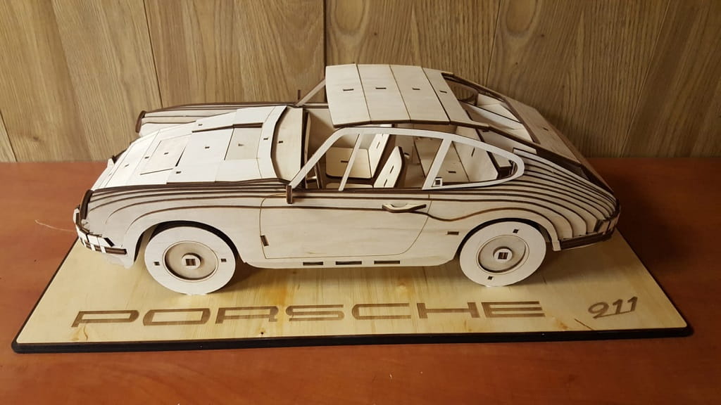 Laser Cut Porsche 911 3D Wood Model Puzzle