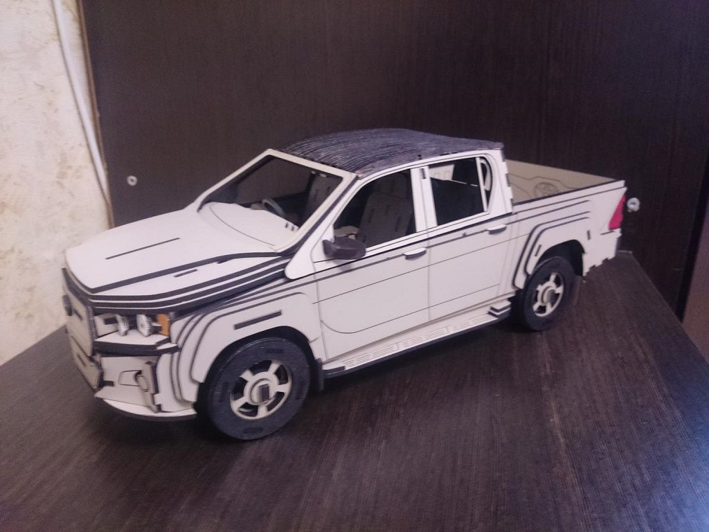 Laser Cut Toyota Hilux Wood Model Puzzle Kit