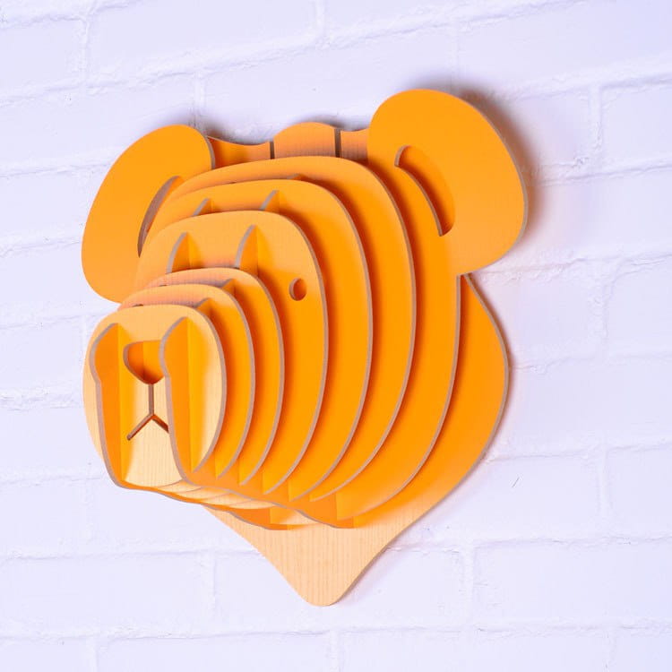 Laser Cut Teddy Bear Head Trophy Animal Head 3D Wood Wall Art