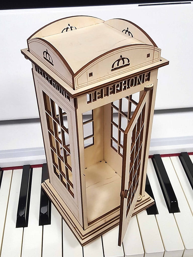 Laser Cut British Telephone Booth 3D Wood Model