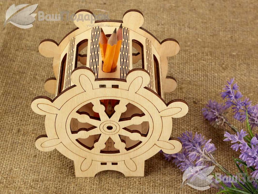 Laser Cut Ship Wheel Pencil Holder