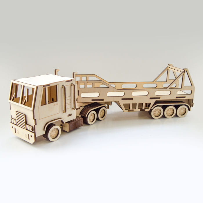 Laser Cut Trailer Truck 3D Wood Model