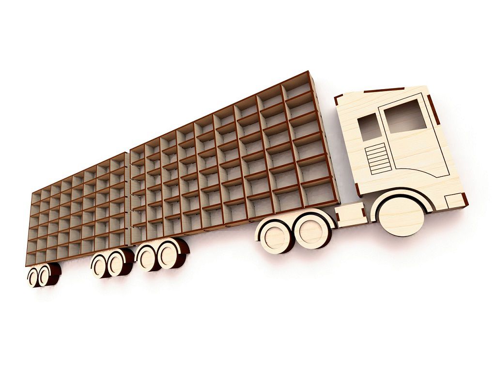 Laser Cut Trailer Truck Wall Shelf for Toys