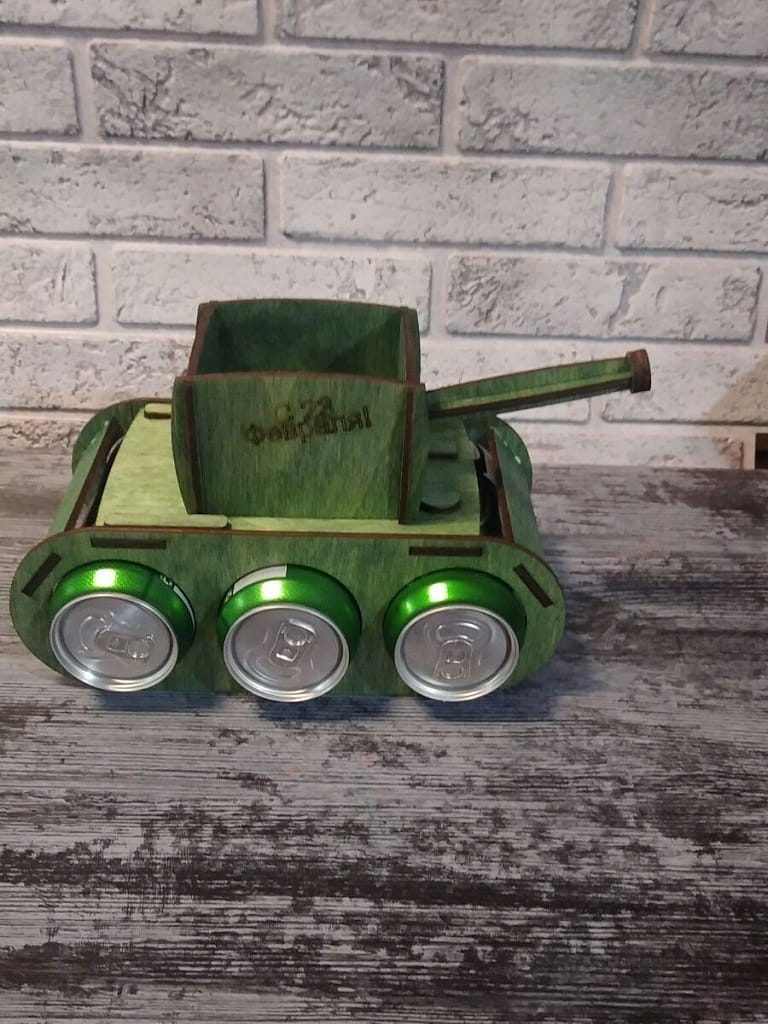 Laser Cut Wooden Tank Drink Can Holder