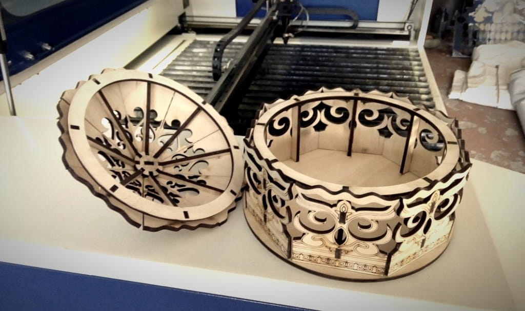 Laser Cut Wooden Yurt Basket With Lid