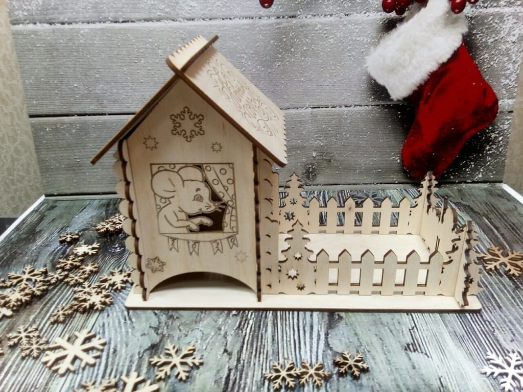 Laser Cut Christmas Tea Bag House