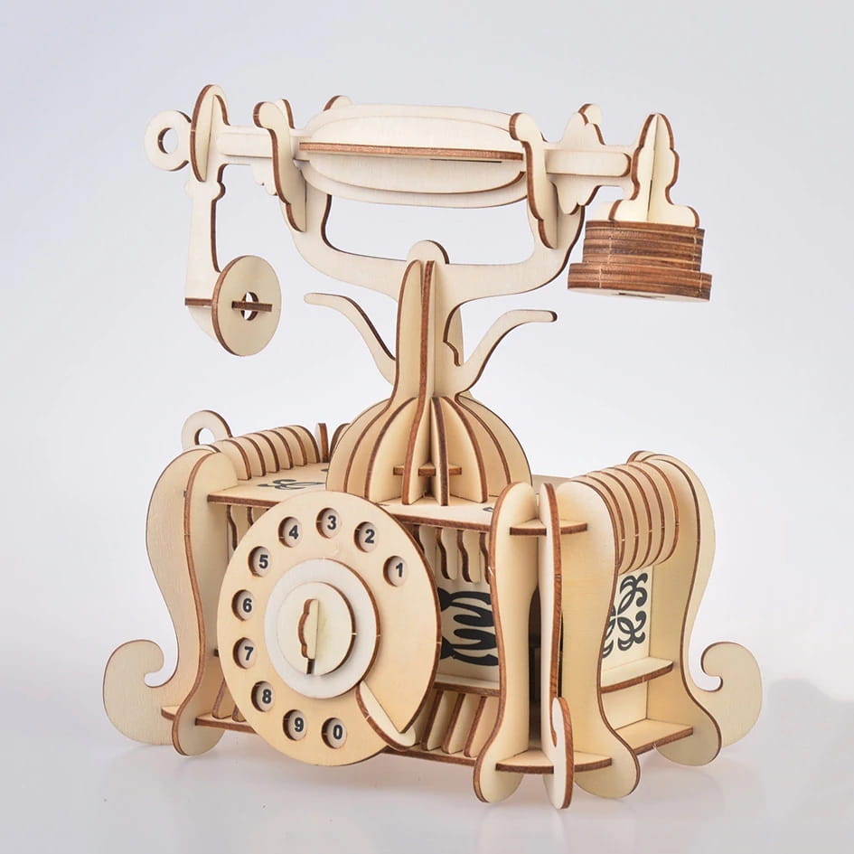 Laser Cut French Style Rotary Dial Phone 3D Wood Model