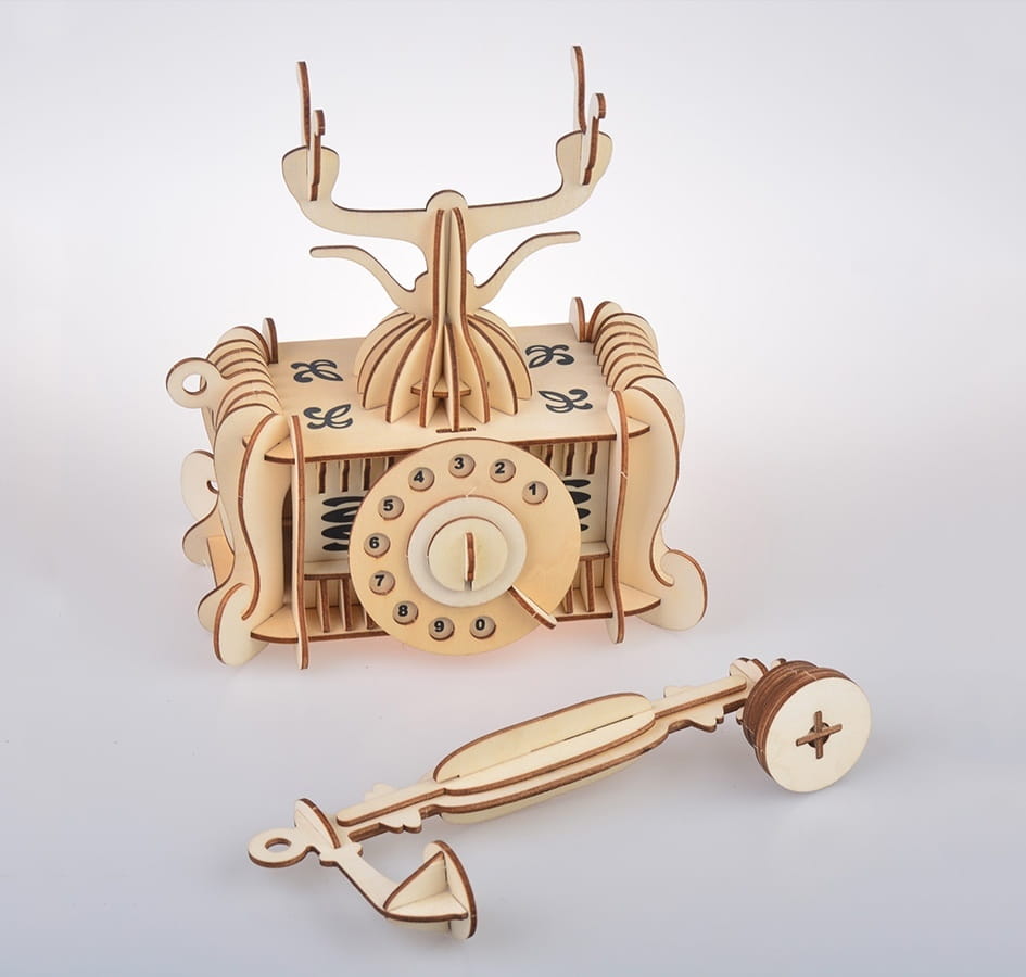 Laser Cut French Style Rotary Dial Phone 3D Wood Model