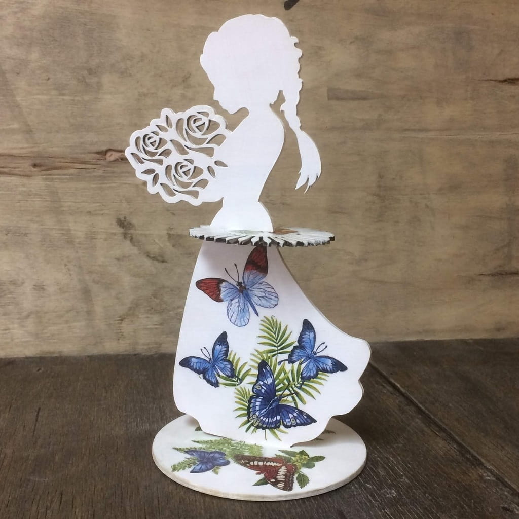 Laser Cut Little Girl With Flower Bouquet Napkin Holder