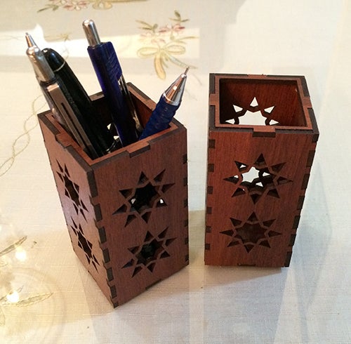 Laser Cut Square Wooden Pencil Holder Pot