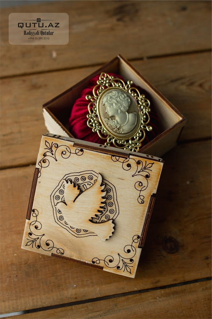 Laser Cut Wooden Jewelry Box With Bird on Lid