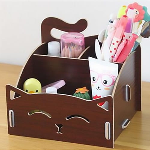 Laser Cut Cat Desk Organizer Cosmetic Box