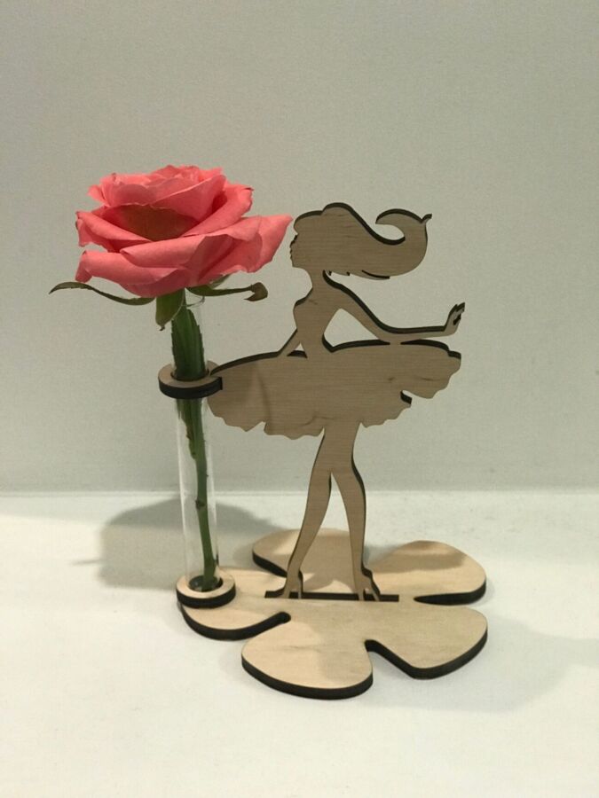 Laser Cut Girl With Flower Test Tube Vase Stand