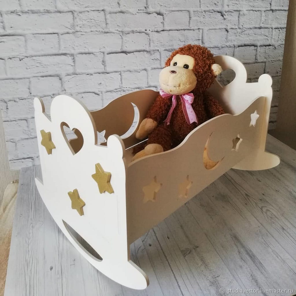 Laser Cut Wooden Baby Doll Rocking Crib