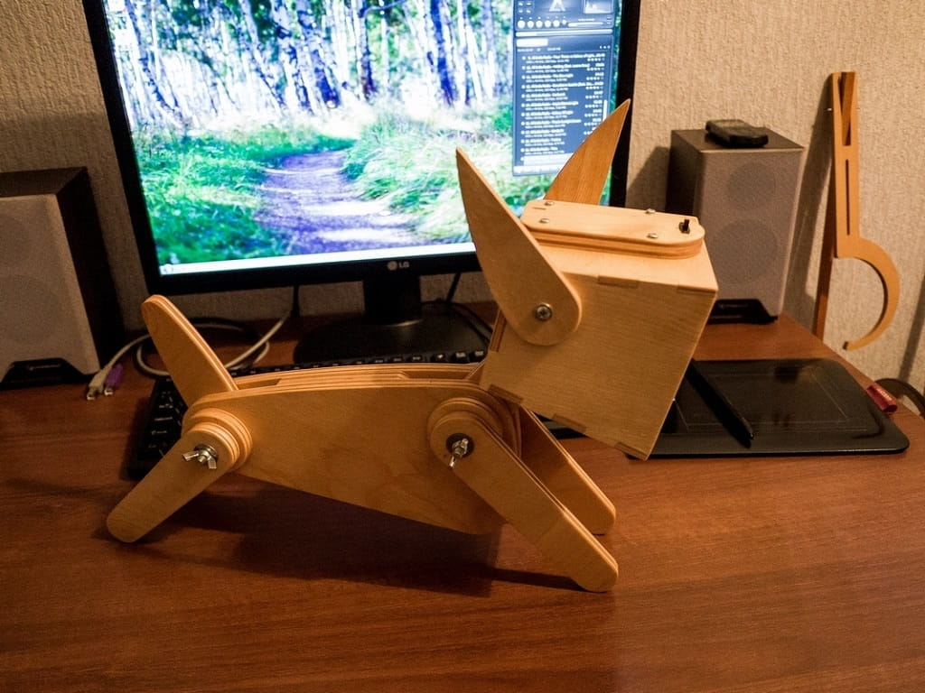 Laser Cut Adjustable Wooden Dog Table Lamp