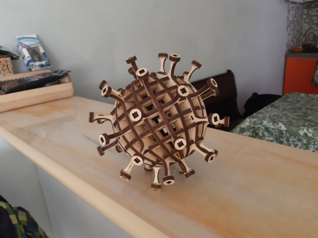 Laser Cut Coronavirus 3D Wood Model