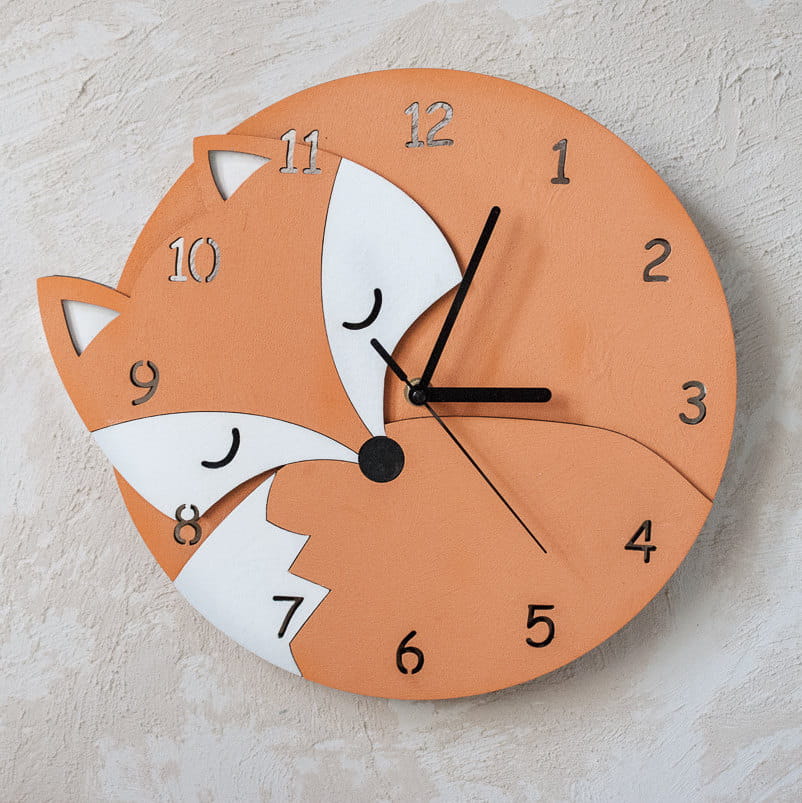 Laser Cut Fox Wall Clock for Kids Room