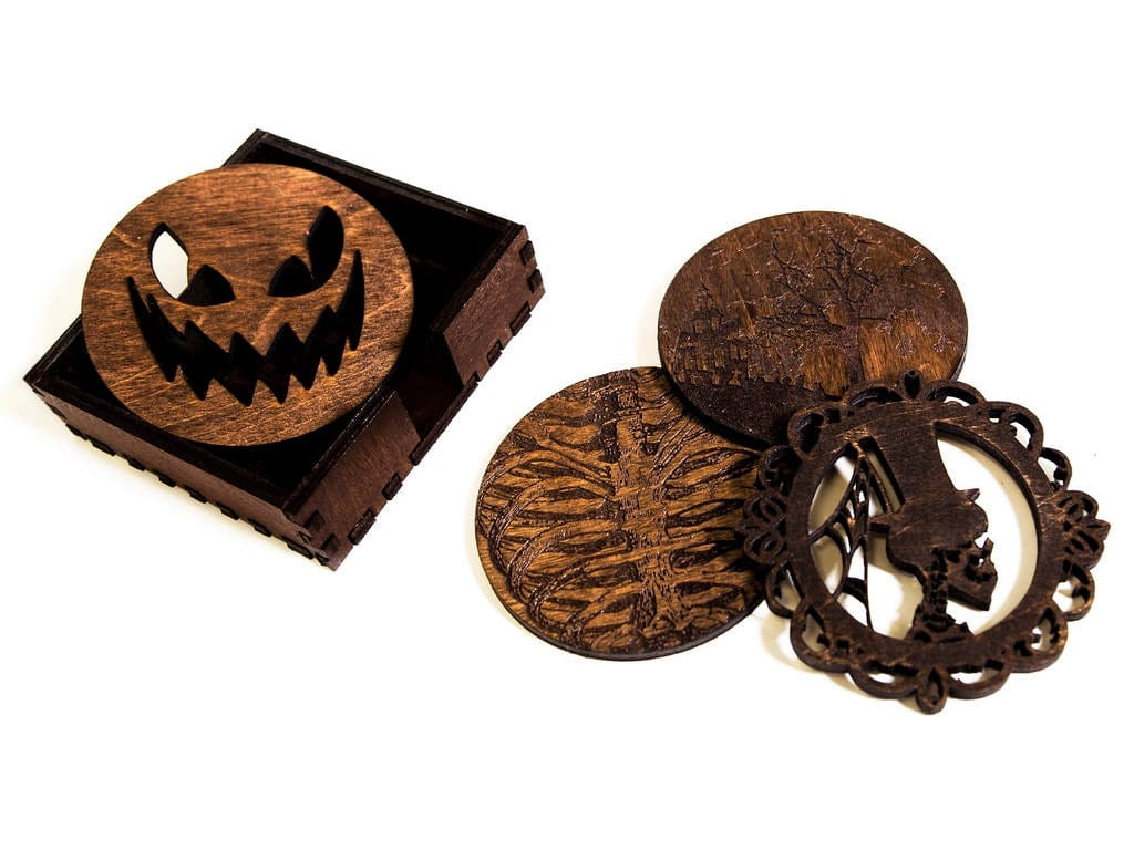 Laser Cut Halloween Coasters With Holder