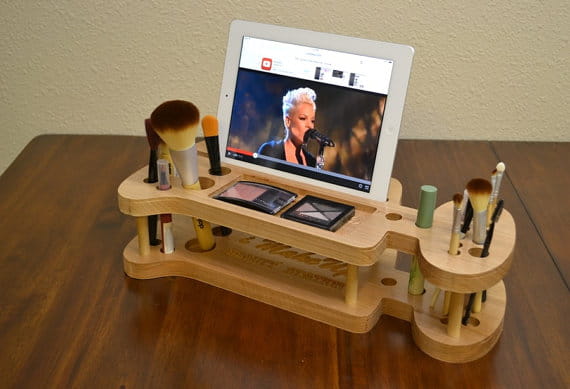 Laser Cut Makeup Kit Organizer Brush Holder iPad Stand