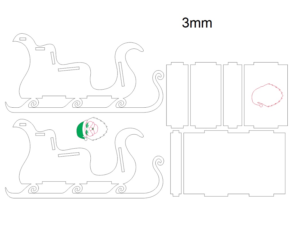 Laser Cut Christmas Wooden Santa Sleigh