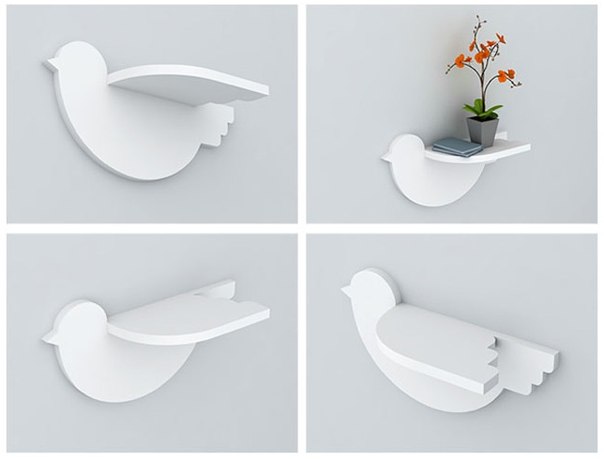 Laser Cut Wooden Bird Shape Wall Shelf