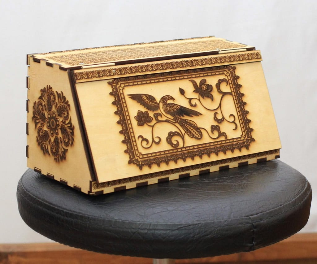 Laser Cut Wooden Engraved Bread Box