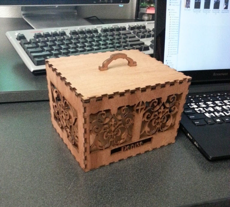 Laser Cut Decorative Wooden Box With Top Handle