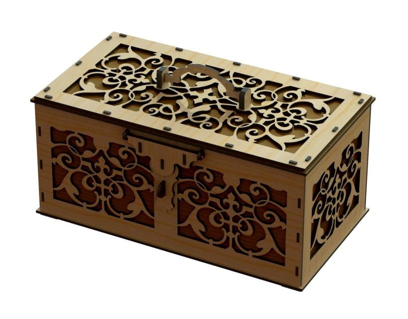 Laser Cut Carved Box With Handle and Lock
