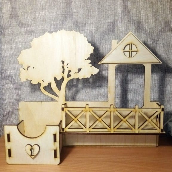 Laser Cut House and Tree Key Shelf