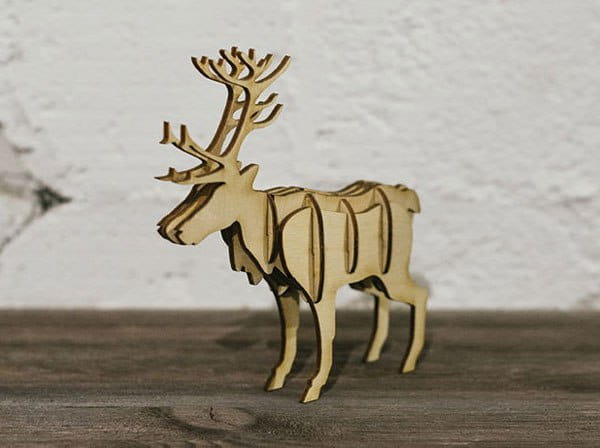 Laser Cut Miniature Reindeer 3D Wood Model