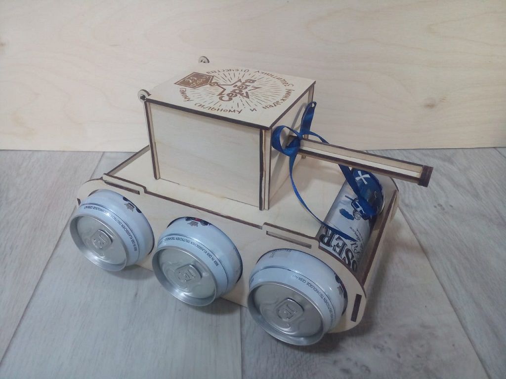 Laser Cut Tank Wood Model Beer Can Holder