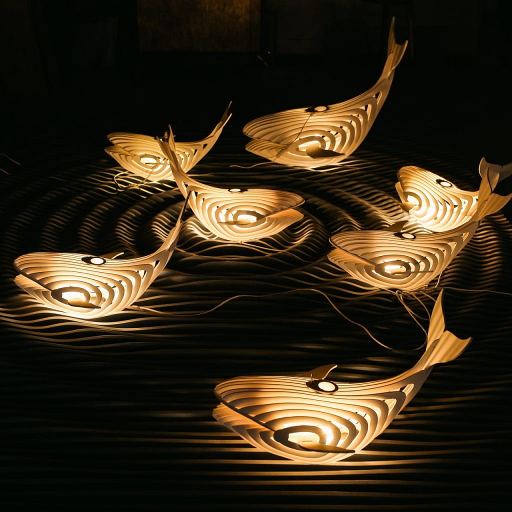 Laser Cut Wood Whale Lamp Shade