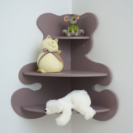 Laser Cut Bear Corner Shelf for Kids Room