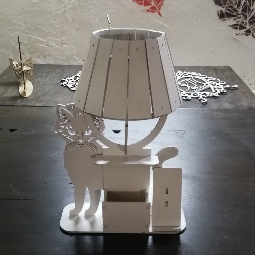 Laser Cut Cat Table Lamp Desk Organizer