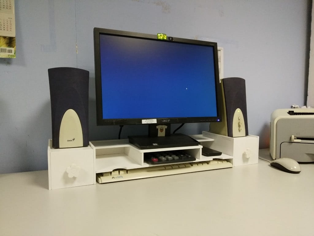 Laser Cut Computer Monitor Stand With Drawers