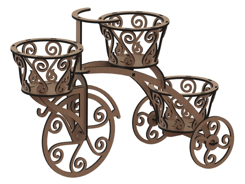 Laser Cut Wooden Tricycle With Flower Baskets