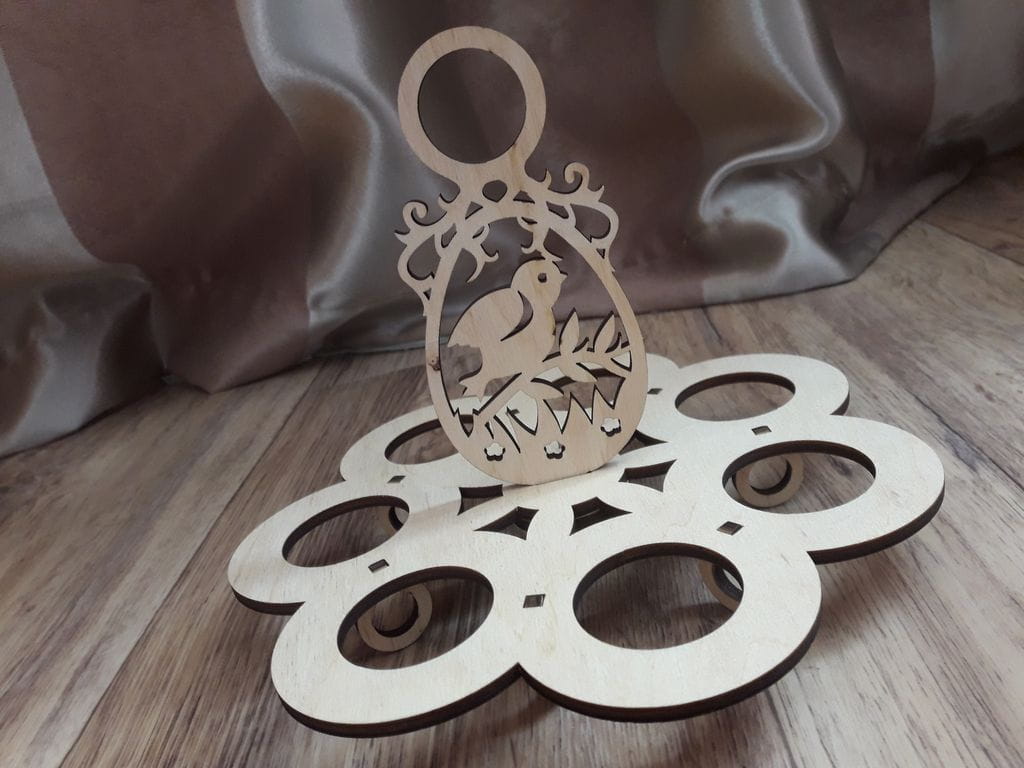 Laser Cut Easter Egg Holder Tray With Bird on Branch