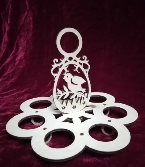 Laser Cut Easter Egg Holder Tray With Bird on Branch