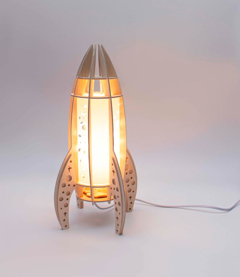 Laser Cut Wooden Rocket Lamp for Nursery Room