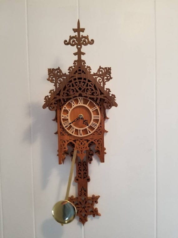 Laser Cut Vintage Wooden Pendulum Wall Clock