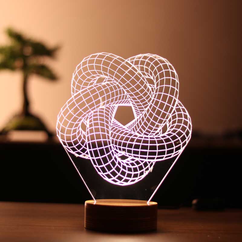 Laser Cut 3D Torus Spiral Acrylic LED Night Light