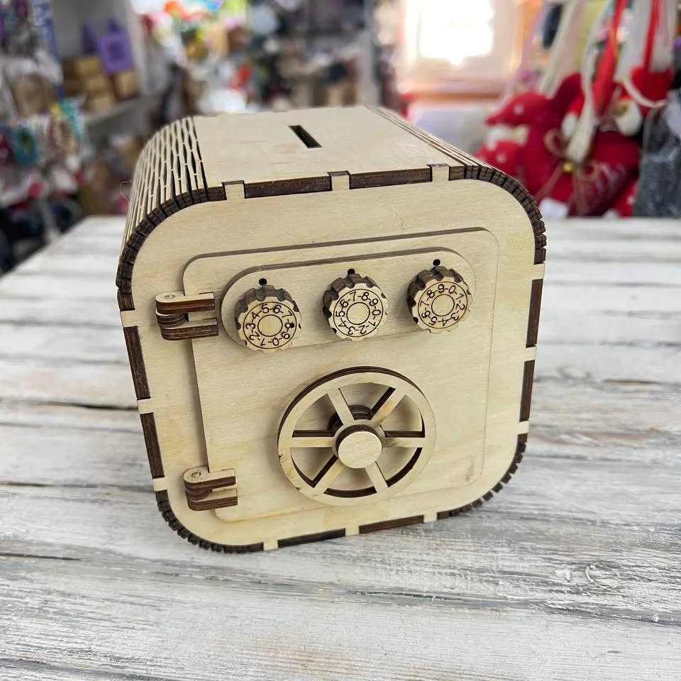 Laser Cut Wooden Money Safe Box With Lock