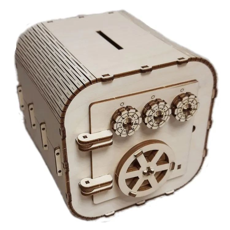 Laser Cut Wooden Money Safe Box With Lock